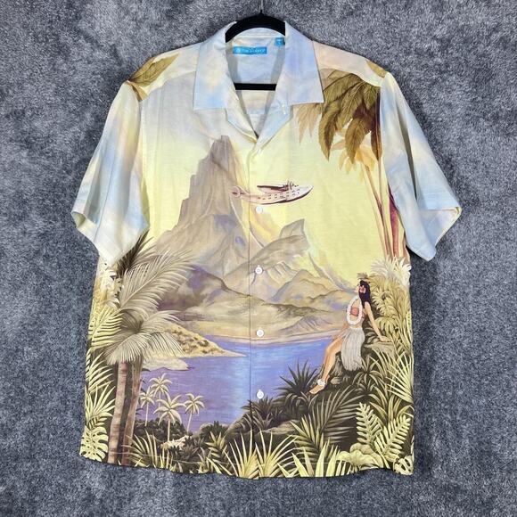 Tori Richard Shirt Mens Large Hawaiian Hula Girl Tencel Linen Tropical Aloha - Picture 1 of 8